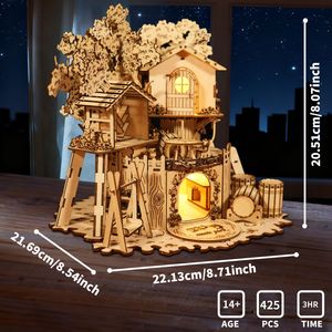 Puzzle 3D in Legno Fatto a Mano, Casa sull'Albero, Kit di Montaggio Creativo con Luci, Regalo di Compleanno e Natale per Bambini con Animali - Product Image 2