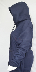Ensemble de survêtement bleu marine 100 % coton biologique avec logo personnalisé, vêtements de sport à séchage rapide et respirants, veste zippée intégrale et pantalon, OEM - Product Image 3
