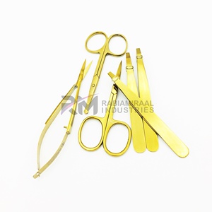 RMI Slanted And Squared And Pointed Eyebrow Tweezer With Spring Scissors Plasma Gold Color Custom Logo Cosmetic <b>Brow</b> Tweezer Set - Product Image 4