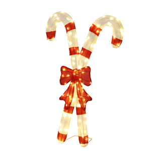 Decorazioni Natalizie 2D Pre-Illuminate, Bastoncini di Zucchero Luminosi con Fiocco Rosso, Luci di Natale con 100 LED Bianco Caldo per Decorazioni Esterne - Product Image 1