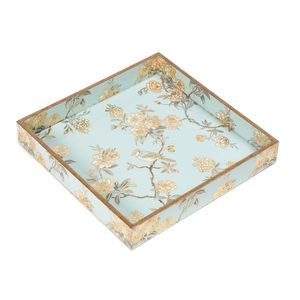Nuevas llegadas: Bandeja cuadrada decorativa con estampado de pájaros y flores estilo chinoiserie, plato azul claro para pedidos al por mayor - Product Image 1