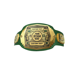 Ceinture de championnat vert avec sangle, plaque dorée et motif dollar pour récompenses personnalisées - Product Image 1