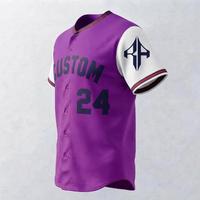 Maillot de baseball violet tendance pour hommes avec impression sublimée et logo blanc, 100 % polyester haute qualité, manches courtes