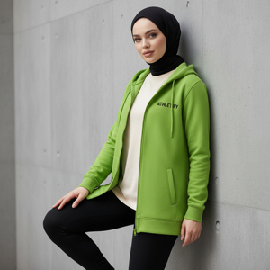 Sudadera con capucha larga con cremallera para mujer, ropa deportiva islámica modesta, holgada, para fitness, viajes, uso diario, color liso - Product Image 1