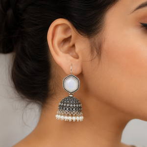 Monalisa Oxidized <b>Silver</b> Jhumka <b>Earrings</b> | Handmade Ethnic <b>Dangle</b> <b>Earrings</b> for Women | Wholesale Jewelry Manufacturer - Product Image 1