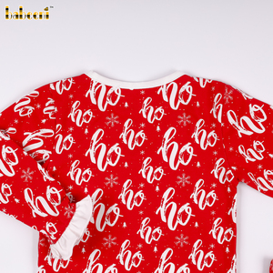 Ensemble de Noël avec motif « Ho Ho Ho » et bordure à volants, pyjamas pour bébés filles 100 % coton, certifié OEKO-TEX - BB3580 - Product Image 6