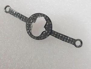 Connecteur circulaire à découpe, design pavé de diamants, plaqué or, argent sterling 925, taille 50x13MM pour bracelet - Product Image 2