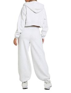 Ensemble 2 pièces OEM pour femme, streetwear, 100 % coton molletonné, haut à capuche zippé, taille élastique, coupe ample, écologique, respirant 2026 - Product Image 4