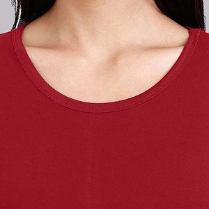 T-shirt pour femme personnalisable et écologique, vente en gros, épaules tombantes, coupe classique, coton lourd, couleur rouge, service OEM - Product Image 6
