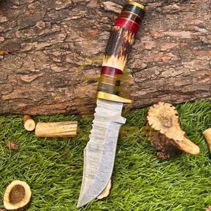 Cuchillo de Caza de Acero de Damasco Hecho a Mano con Mango de Cuerno de Ciervo, Hoja Fija, Cuchillo de Supervivencia para Camping al Aire Libre, DIY OEM - Product Image 6