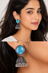 Wholesale Multicolor Stone Oxidized <b>Silver</b> Jhumki <b>Dangle</b> <b>Earrings</b> for Women Direct Factory - Product Image 6