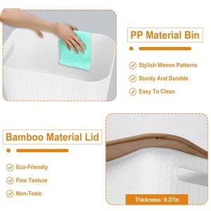 2 contenitori impilabili in plastica con coperchio in bambù, porta accessori per camera da letto, contenitori per taglieri - Product Image 3