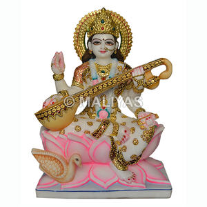 Sculpture en marbre de Maa Saraswati |   Statue artisanale en marbre de Saraswati Mata pour la maison et le temple – Maliyas - Product Image 1