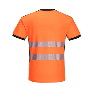 Chemise de sécurité unisexe jaune fluo à manches courtes et col en V, bandes réfléchissantes, logo personnalisé imprimé, vêtements de travail en polyester fluorescent - Product Image 5