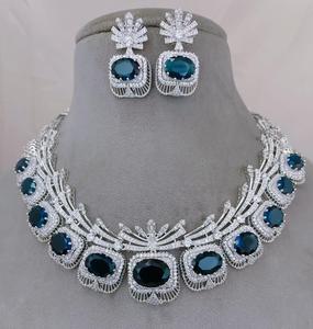 Attractive Best Quality Trendy Designer <b>Silver</b> Finish Zircon Stones <b>Necklace</b> <b>Set</b> with <b>Earrings</b> Wedding Wear Collection Women - Product Image 2