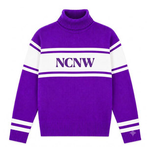 Pull à col roulé violet NCNW Sorority avec rayures blanches et logo brodé, style preppy, pull d'hiver pour femmes - Product Image 1