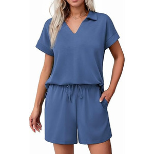 New Design Wholesale 2 Pieces Comfortable Bamboo Spandex Summer Sleepwear <b>Woman's</b> Short Sleeve & short Pajama <b>Sets</b> - Product Image 1