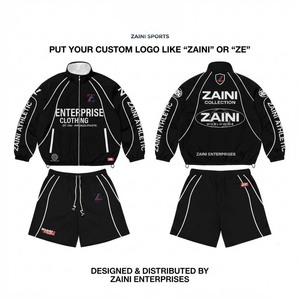 <b>Mens</b> Windbreaker <b>Short</b> Set in Premium 100 GSM Polyester Shell Fabric <b>Black</b> Sports Jacket <b>Shorts</b> Contrast Piping Custom Logo Wear - Product Image 1