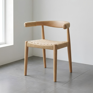 Silla de Comedor de Madera de Teca Sólida Estilo Japandi, Minimalista, para Cafetería o Restaurante, con Cuerda Tejida a Mano, Muebles Comerciales - Product Image 4
