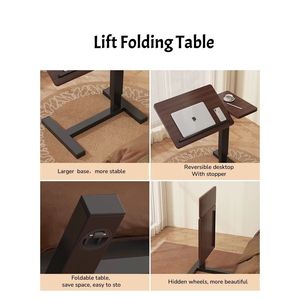 Mesita de noche plegable de nogal, soporte móvil para ordenador portátil con ruedas con bandeja ajustable en altura, mesa para cama, sofá, mesa auxiliar - Product Image 2