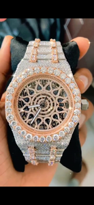 Reloj Automático Redondo de Lujo, Estilo Hip Hop Moderno, con Incrustaciones de Diamantes, Detalles en Oro Rosa, Esfera con Números Arábigos - Product Image 2