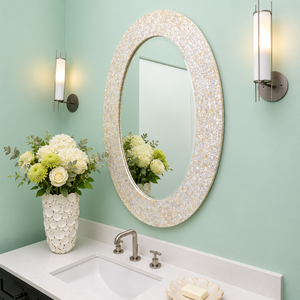 Miroir mural en bois élégant, mosaïque de coquillages artisanale, design encadré traditionnel, miroir décoratif durable et écologique - Product Image 3