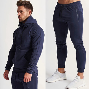 Ensemble de survêtement kaki pour homme, sweat-shirt à capuche à manches longues, poches latérales, fermeture à cordon, vêtement décontracté respirant, coupe ajustée, 100% coton, 2 pièces - Product Image 2
