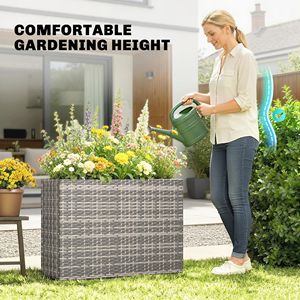 Fioriera Rettangolare Alta in Vimini PE Grigio con Fori per Rivestimento Rimovibile, Grande Vaso per Piante da Interno ed Esterno - Product Image 4