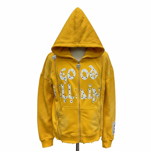 Sweat à capuche personnalisé pour homme, de haute qualité, effet délavé soleil, poids lourd 400 g/m², style vintage, délavé à l'acide, avec strass - Product Image 1