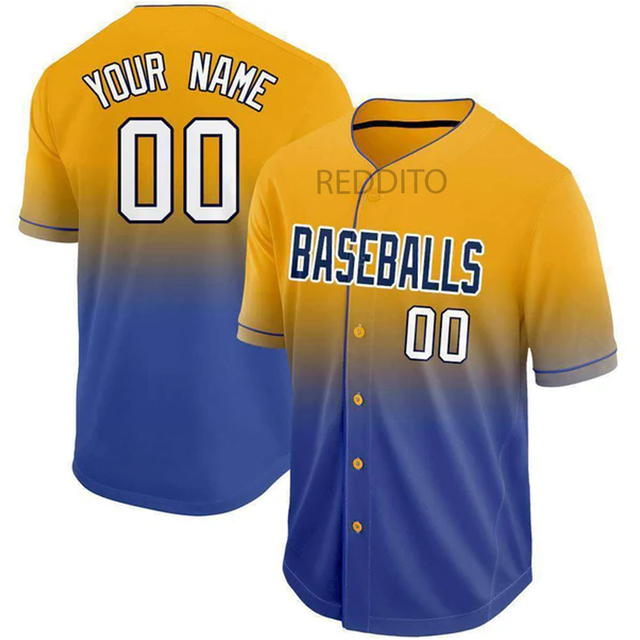 Custom Baseball Jersey Men's Plus Size Short Sleeve Gradient Yellow Blue Breathable Polyester Team Name Number Heat-Transfer
