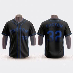 Camiseta de Béisbol Negra Personalizada de Manga Corta con Botones al Frente para Hombre, Transpirable, de Poliéster, con Número de Equipo 32, Impresión Sublimada - Product Image 1