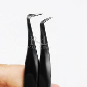 Plain Grip Black Plasma Coated lash Tweezers Stainless Steel Diamond Grip Eyelash Tweezers /Double Tweezer Hold Card <b>Box</b> Packing - Product Image 4