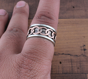 925 Sterling <b>Silver</b> <b>Spinner</b> <b>Ring</b> Handmade Curb Copper Chain Fidget <b>Ring</b> for Anxiety Meditation Band Two Tone Jewelry Wholesale - Product Image 1