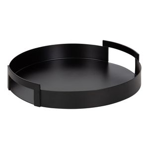 Sleek Black Round Vanity <b>Tray</b> – Low-Profile Geometric Drinks Platter, Nordic Style <b>Perfume</b> Display and Countertop Organizer - Product Image 1