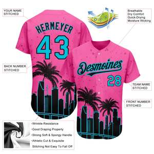 Maillot de baseball imprimé en 3D avec des palmiers de Miami pour hommes, avec nom d'équipe, numéro et logo personnalisés, maillots de sport - Product Image 2