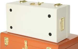 Vintage Style Decorative Trunk Set Rust Orange and Ivory Metal <b>Keepsake</b> <b>Boxes</b> with Polished Gold Latches for Bedroom Storage - Product Image 3