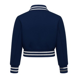 Custom Women's Cropped Wool Quilted Varsity <b>Jacket</b> Chenille Embroidery Knitted Construction Button-Up Collar Cotton Filling - Product Image 2