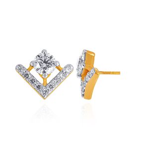 Boucles d'oreilles en or jaune 14 carats avec diamants, taille brillant rond, design minimaliste, bijoux pour femmes à porter au quotidien - Product Image 3