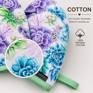 Mini Oven Mitts Gloves | Heat Resistant Cotton <b>Pot</b> <b>Holders</b> | Floral Quilted Kitchen Baking Cooking BBQ Mitts Non Slip Grip Set - Product Image 2