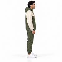 Ensemble de survêtement unisexe coupe-vent en polyester/nylon écologique, couleur olive beige, léger, respirant, avec veste à capuche et pantalon