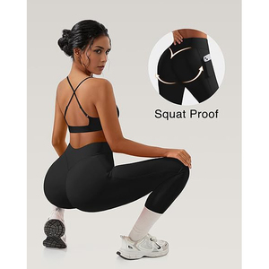 Ensemble de yoga pour femmes avec soutien-gorge de sport à poche discrète pour téléphone, leggings taille haute avec poche pour clés et cartes, réfléchissant pour la course nocturne, en nylon et élasthanne - Product Image 3
