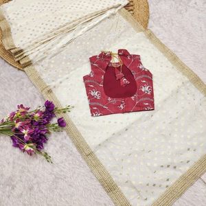 Sari de algodón para niñas, listo para usar, con blusa elegante de seda Dola, completamente cosido, precio al por mayor de Royal Export - Product Image 6