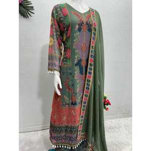 งานพิมพ์ดิจิตอล georgette ด้านบนด้านล่างพร้อม dupatta mehendi - Product Image 3