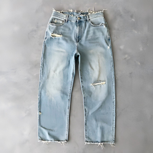Jeans vintage brodés sur mesure, délavés, déchirés, coupe ample, jambe large, style streetwear - Product Image 2