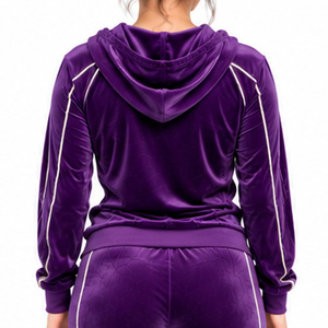 Conjunto Deportivo de Terciopelo para Mujer, Chaqueta con Capucha y Cierre, Pantalones Anchos con Ribete en Contraste, Ropa Casual Suave para Descansar, Proveedor Mayorista Personalizado - Product Image 5