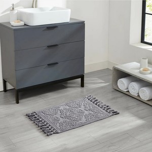 Bohemian Medallion Pattern Cotton Bath <b>Mat</b> Rectangle Non-Slip Rubber Backing Home Use Gray - Product Image 5