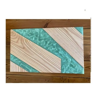 Industry Trending Wooden Chopping Board Rectangle <b>Shape</b> With Teal Resin Inlay Anti Slip Cutting <b>Block</b> - Product Image 5