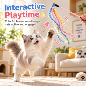 Grain Shape <b>Cat</b> Teaser Wand with Bell Soft Woven Ribbon <b>Cat</b> Stick <b>Toy</b> <b>Interactive</b> Kitten Play <b>Toy</b> for Indoor <b>Cats</b> Exercise - Product Image 1