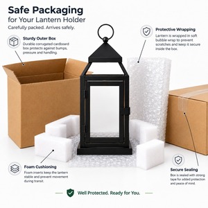Black Iron <b>Lantern</b> <b>Candle</b> Holder Heat Resistant Home Decoration <b>Outdoor</b> Indoor Use - Product Image 3