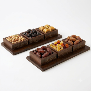 Bandeja de Madera Hecha a Mano con Incrustaciones de Nácar para Dulces y Chocolates, Caja Rectangular de 3 Compartimentos, Precio de Fábrica para Ramadán y Eid - Product Image 1